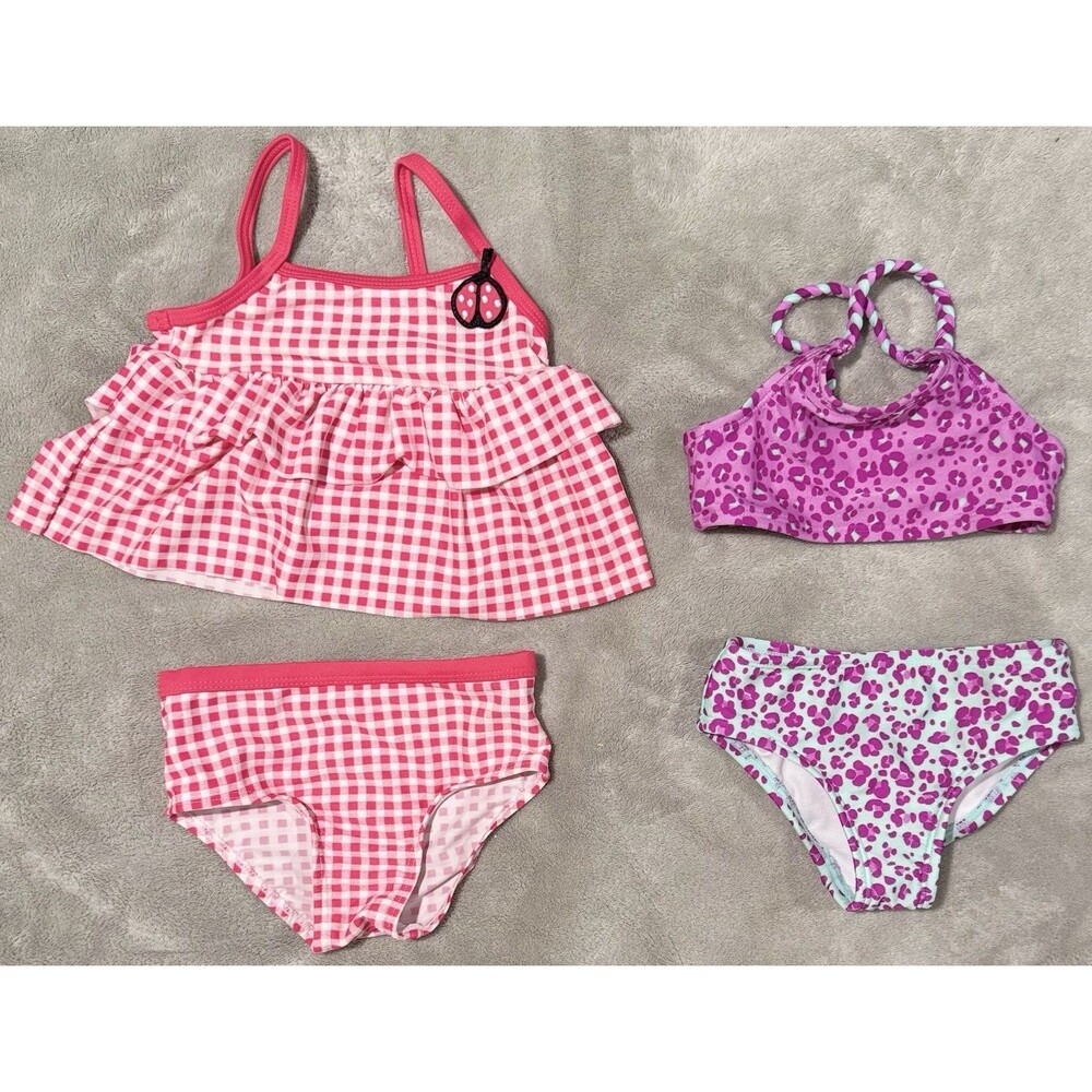 Lot Of 2 Baby Girls Swimsuits Cat & Jack & Koala Kids 9-12M & 12M Red Purple EUC